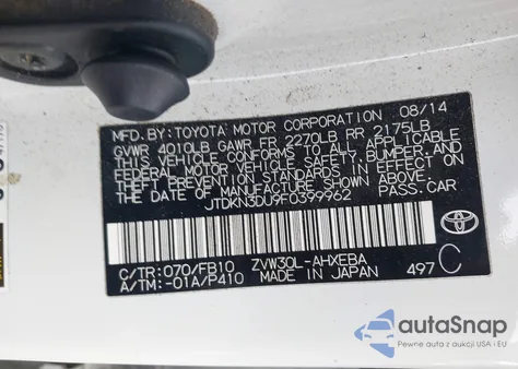 2015 Toyota Prius Three z USA, uszkodzony, nr VIN JTDKN3DU9F0399962